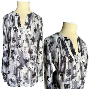 Simply Vera Vera Wang Gray Black Floral Watercolor Tunic Blouse Size Small